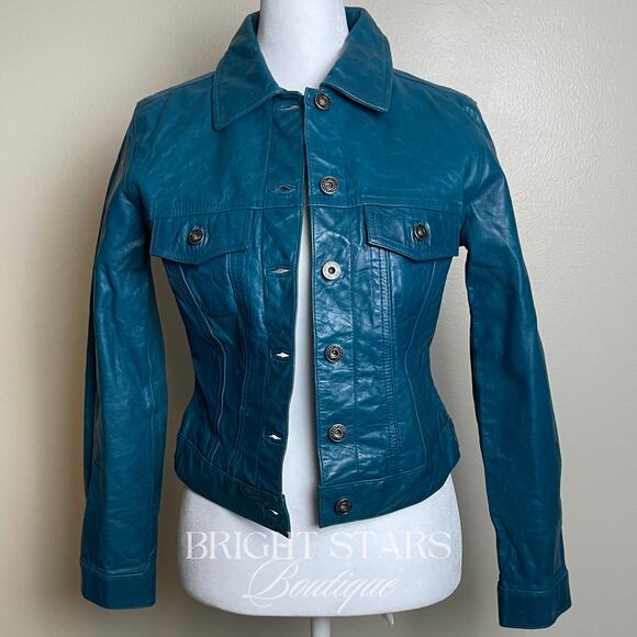 Rare Blue Teal Leather Jacket ASO Dawn Summers Buffy The Vampire Slayer Y2K - Picture 5 of 11
